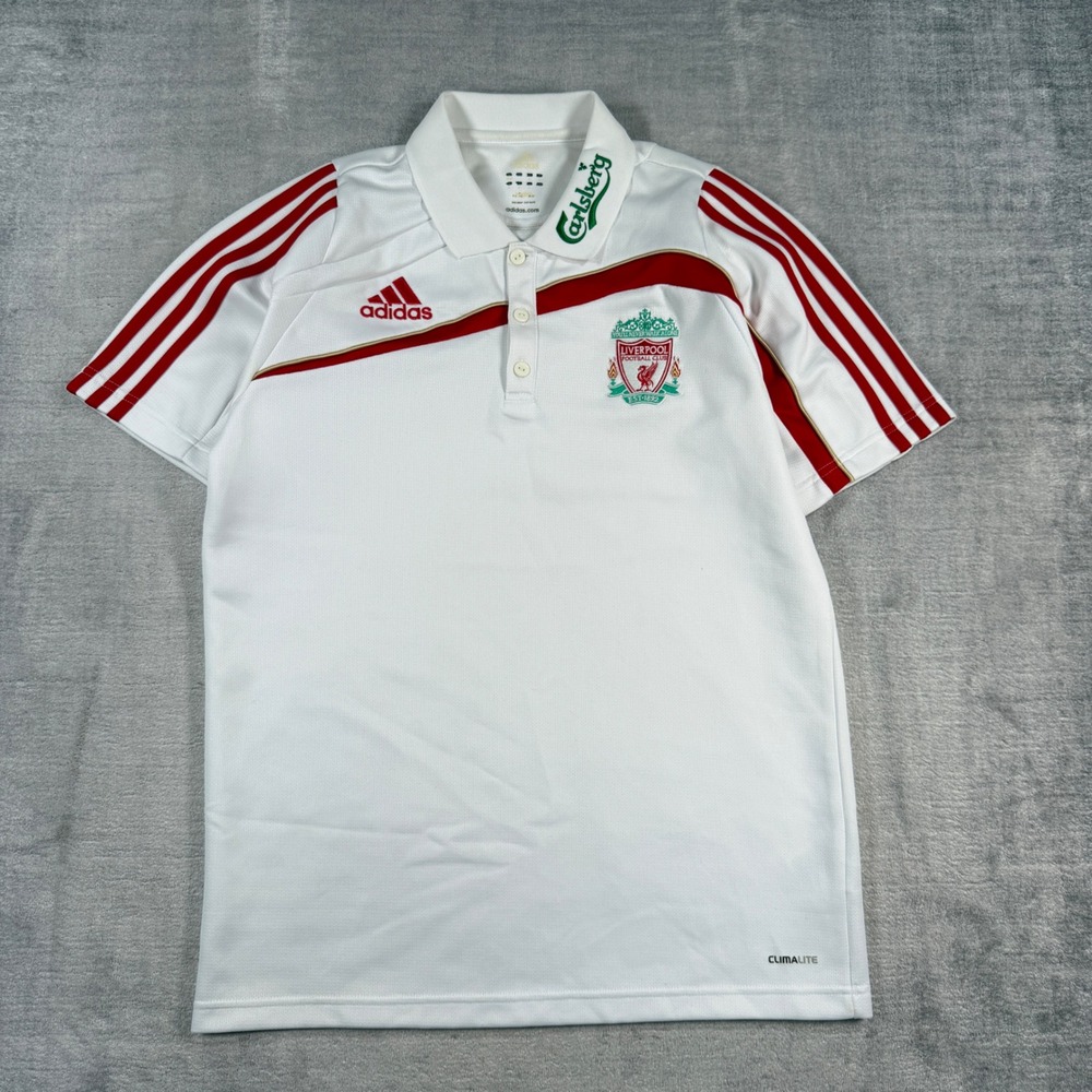 Liverpool FC Jersey Mens Large White Adidas 2009 Climalite Carlsberg Soccer Polo